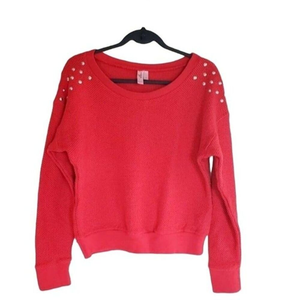 Dolled Up Sweater Studded Crew Neck Waffle Knit  L